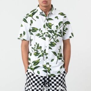 Vans Men's White and Green Leaf Print Shirt